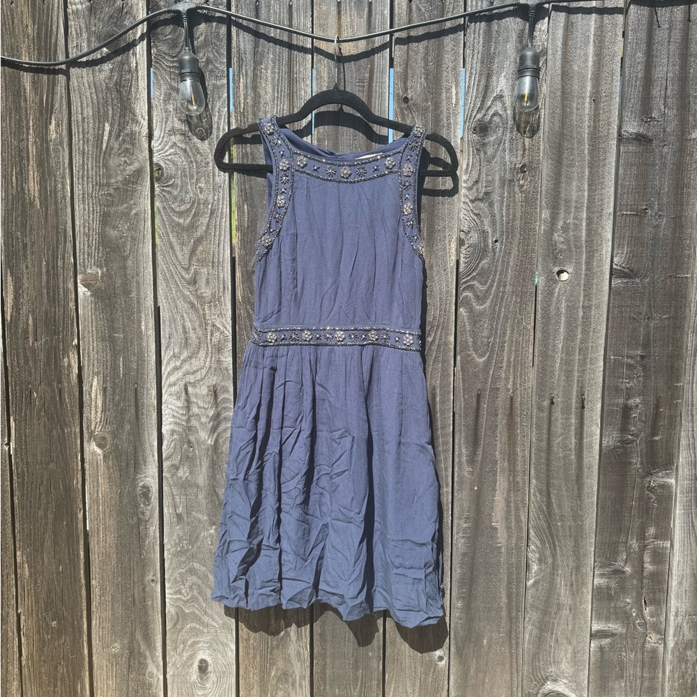 Francesca's Navy Blue beaded high neck sleeveless skater dress NWT small